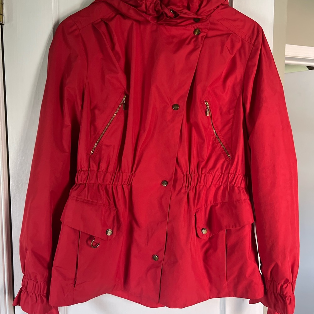 Cole Haan Red Rain Jacket with Structured Design